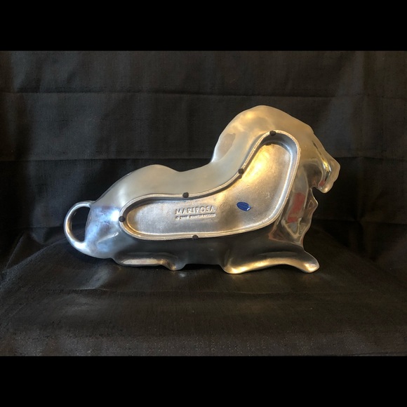 Lion platter: large silver metal raised decor or bowl: Mariposa made in Mexico - Picture 7 of 9